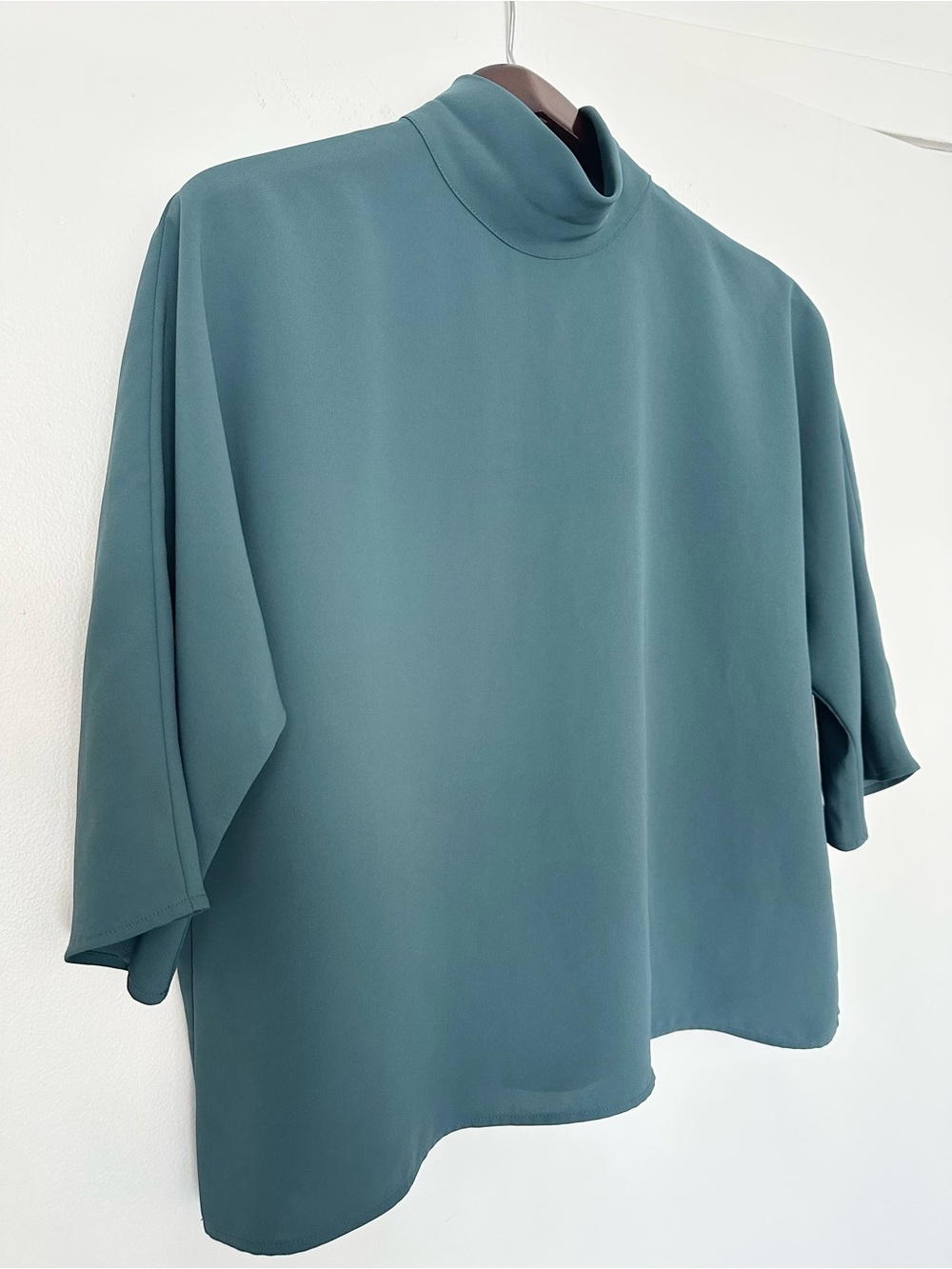 Uniqlo Boxy Mock Neck Top in Teal Blue